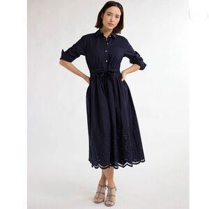 Free Assembly Women's Navy Cotton Eyelet Maxi Shirtdress Sizes L (10-14)